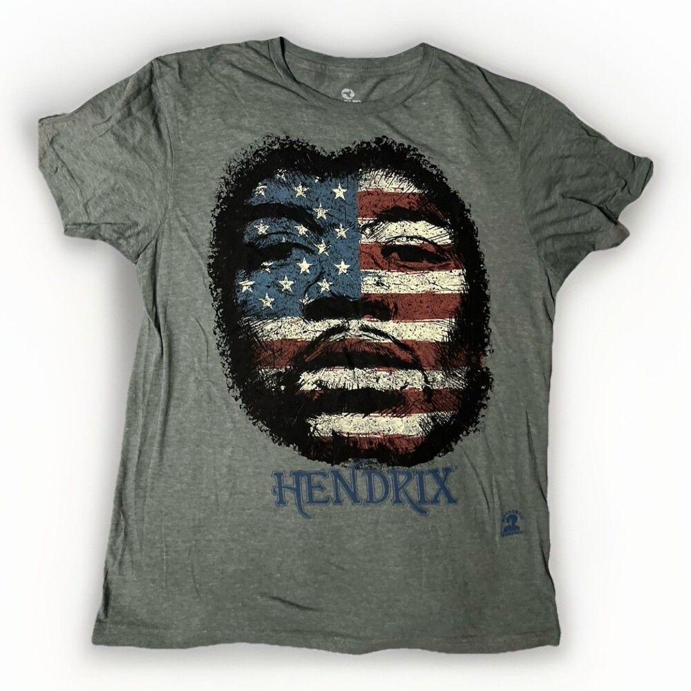 Jimi Hendrix gray graphic tee American flag face Liquid Blue NWT size M